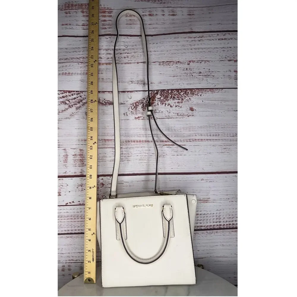 Michael Kors Ivory Pebbled Leather Purse Handbag Crossbody Square Satchel - Picture 11 of 11